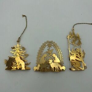 Vintage Tamerlane Christmas Ornament 24k Gold Finish USA Nativity Tree Ski